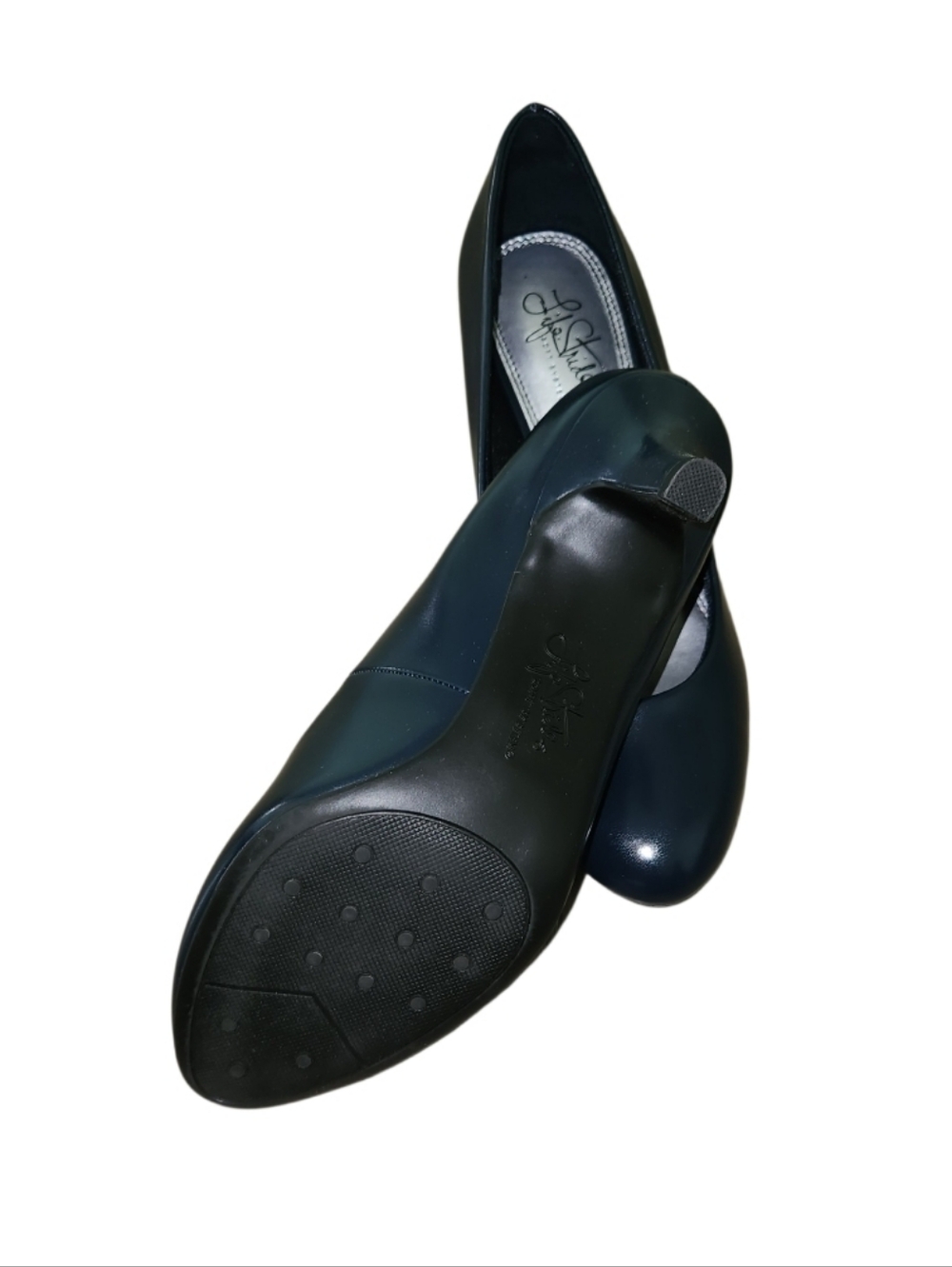 Women's Navy Blue Classic Low Heel Pumps - Picture 3 of 4